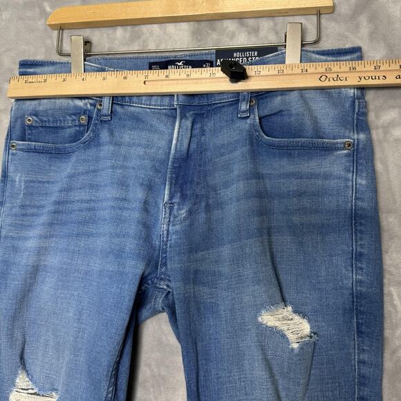 Hollister Jeans Mens 32x30 Blue Advanced Stretch Stacked Skinny Distressed - Picture 10 of 14